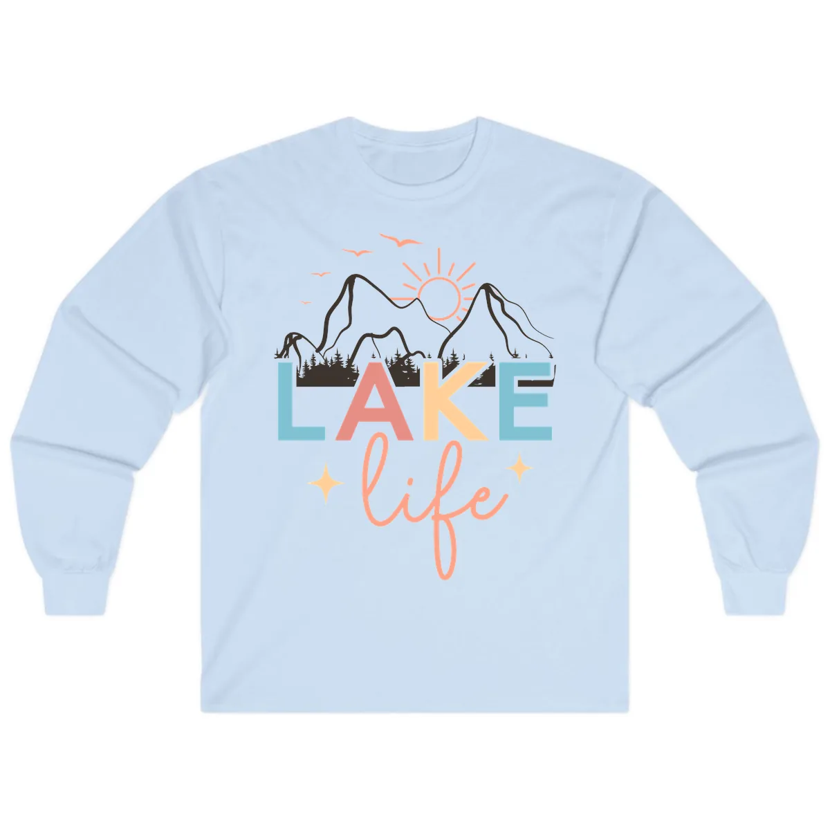 Mountain Lake Life Typography Long Sleeve in Light Blue